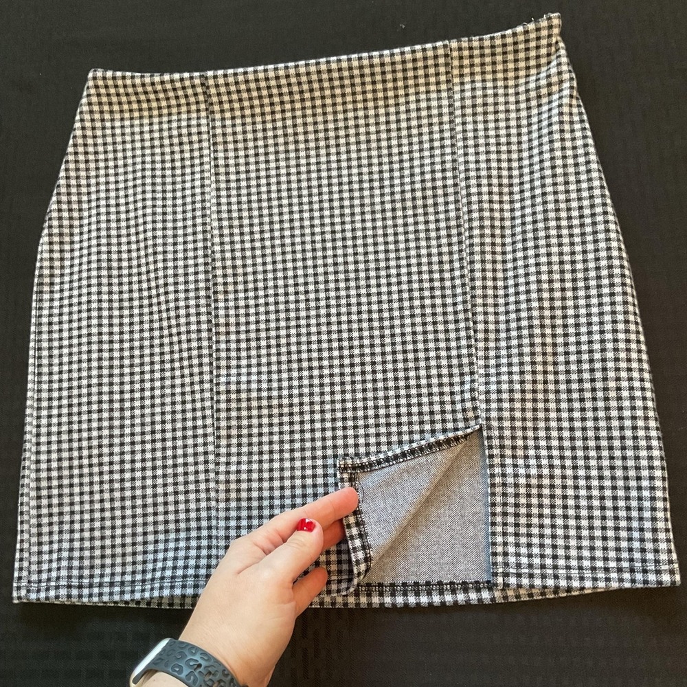 Forever 21 Skirt Womens Large Black White Houndstooth Mini Bodycon Stretch - Picture 4 of 9